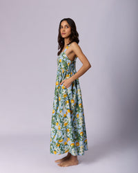 Women's Floral Cotton Maxi Dress - Blue & Green - view 2 of 4