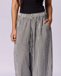 Women's Gingham Wide-Leg Cotton Trousers - Black & White - view 2 of 5