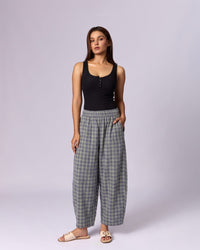 Women's Gingham Wide-Leg Cotton Trousers - Slate & Sage - view 2 of 6