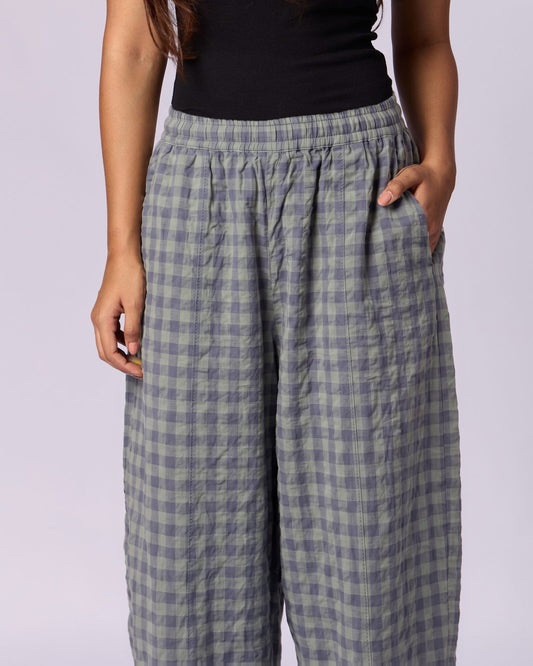 Women's Gingham Wide-Leg Cotton Trousers - Slate & Sage - view 3 of 6
