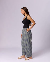 Women's Gingham Wide-Leg Cotton Trousers - Slate & Sage - view 4 of 6