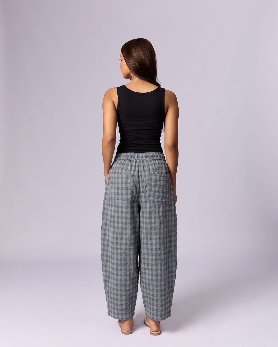 Women's Gingham Wide-Leg Cotton Trousers - Slate & Sage - view 6 of 6