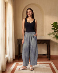 Women's Gingham Wide-Leg Cotton Trousers - Slate & Sage by Modus & Mood