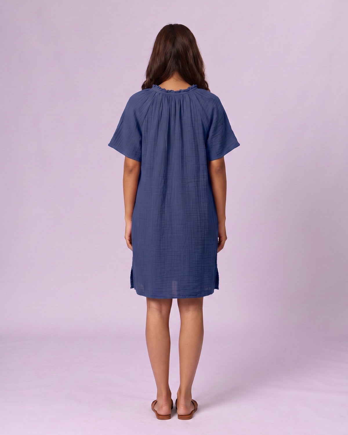 Women's Ruffle Neck Gauze Shift Dress - Cobalt Blue - view 3 of 7