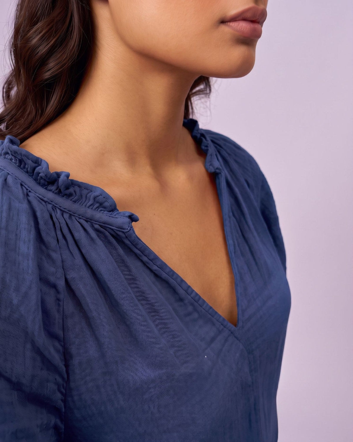 Women's Ruffle Neck Gauze Shift Dress - Cobalt Blue - view 5 of 7
