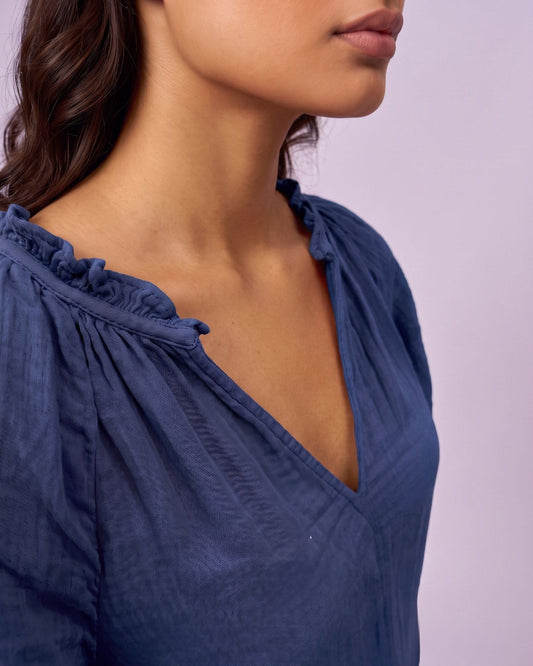Women's Ruffle Neck Gauze Shift Dress - Cobalt Blue - view 5 of 7