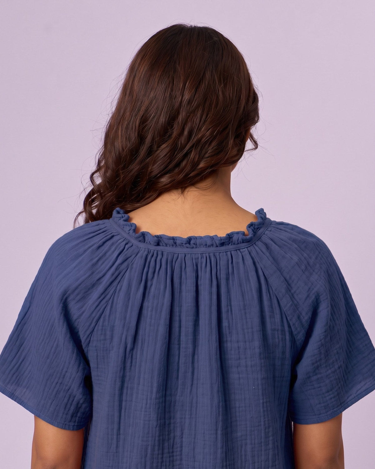 Women's Ruffle Neck Gauze Shift Dress - Cobalt Blue - view 6 of 7