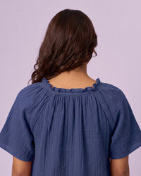 Women's Ruffle Neck Gauze Shift Dress - Cobalt Blue - view 6 of 7