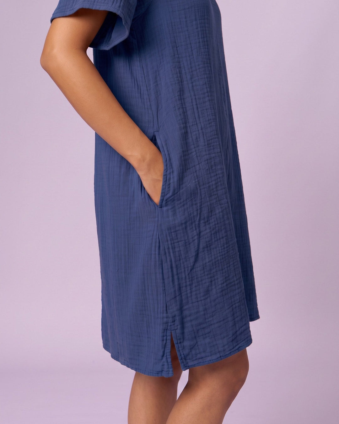 Women's Ruffle Neck Gauze Shift Dress - Cobalt Blue - view 7 of 7