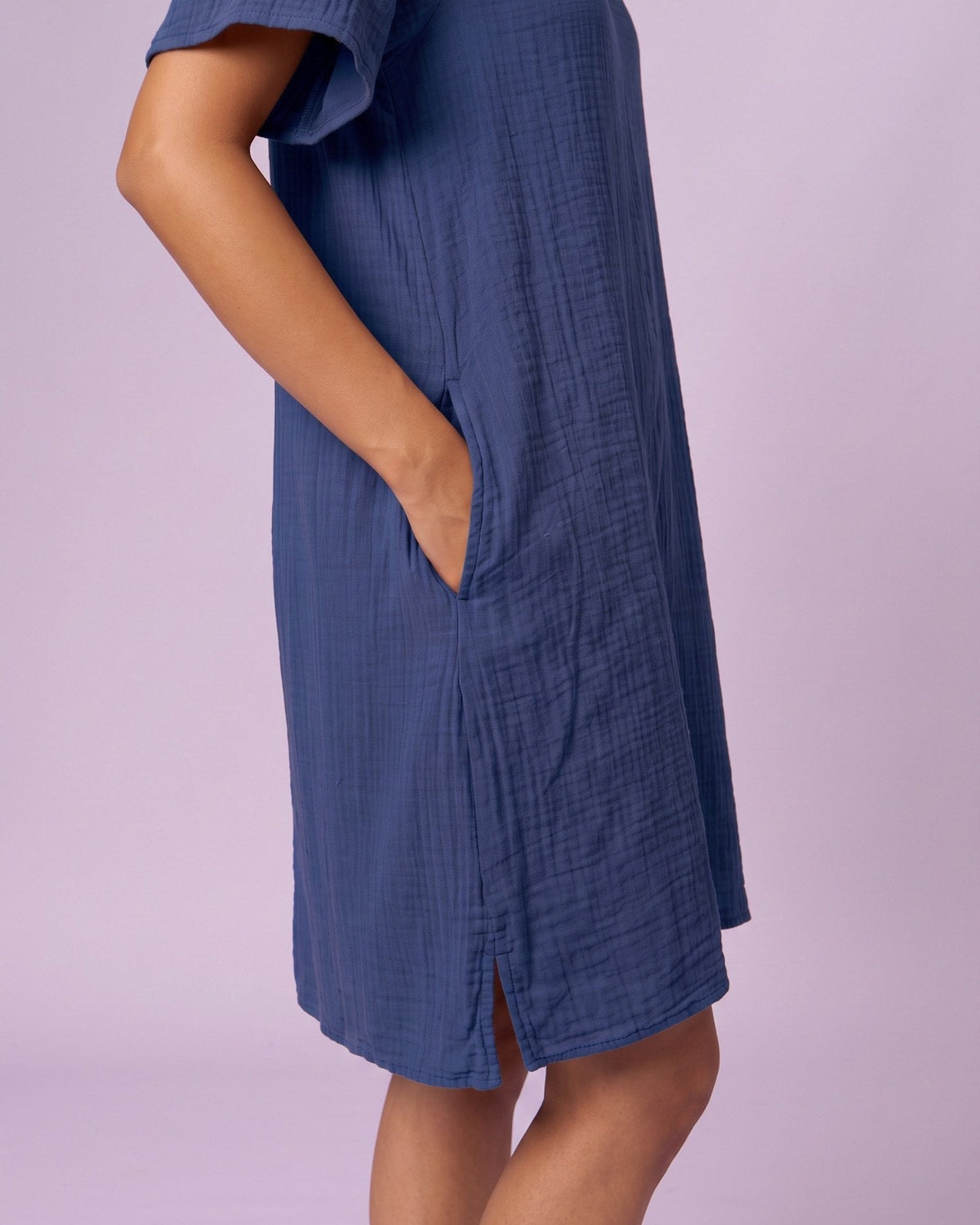 Women's Ruffle Neck Gauze Shift Dress - Cobalt Blue - view 7 of 7