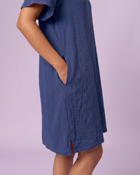 Women's Ruffle Neck Gauze Shift Dress - Cobalt Blue - view 7 of 7