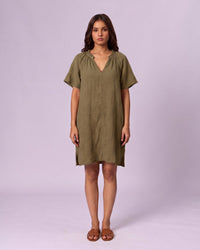 Women's Ruffle Neck Gauze Shift Dress - Olive Green - view 2 of 7