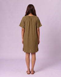 Women's Ruffle Neck Gauze Shift Dress - Olive Green - view 3 of 7