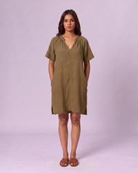 Women's Ruffle Neck Gauze Shift Dress - Olive Green - view 4 of 7