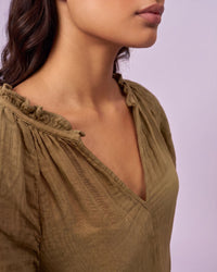 Women's Ruffle Neck Gauze Shift Dress - Olive Green - view 5 of 7