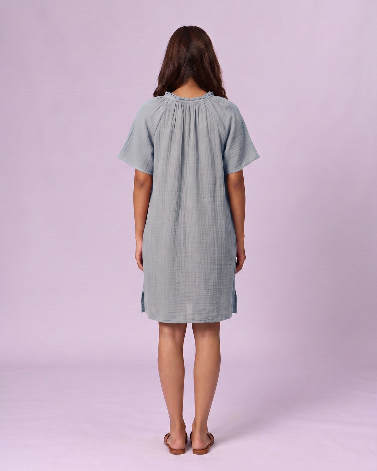 Women's Ruffle Neck Gauze Shift Dress - Powder Blue - view 3 of 7