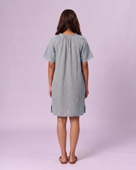 Women's Ruffle Neck Gauze Shift Dress - Powder Blue - view 3 of 7