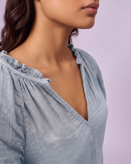 Women's Ruffle Neck Gauze Shift Dress - Powder Blue - view 5 of 7