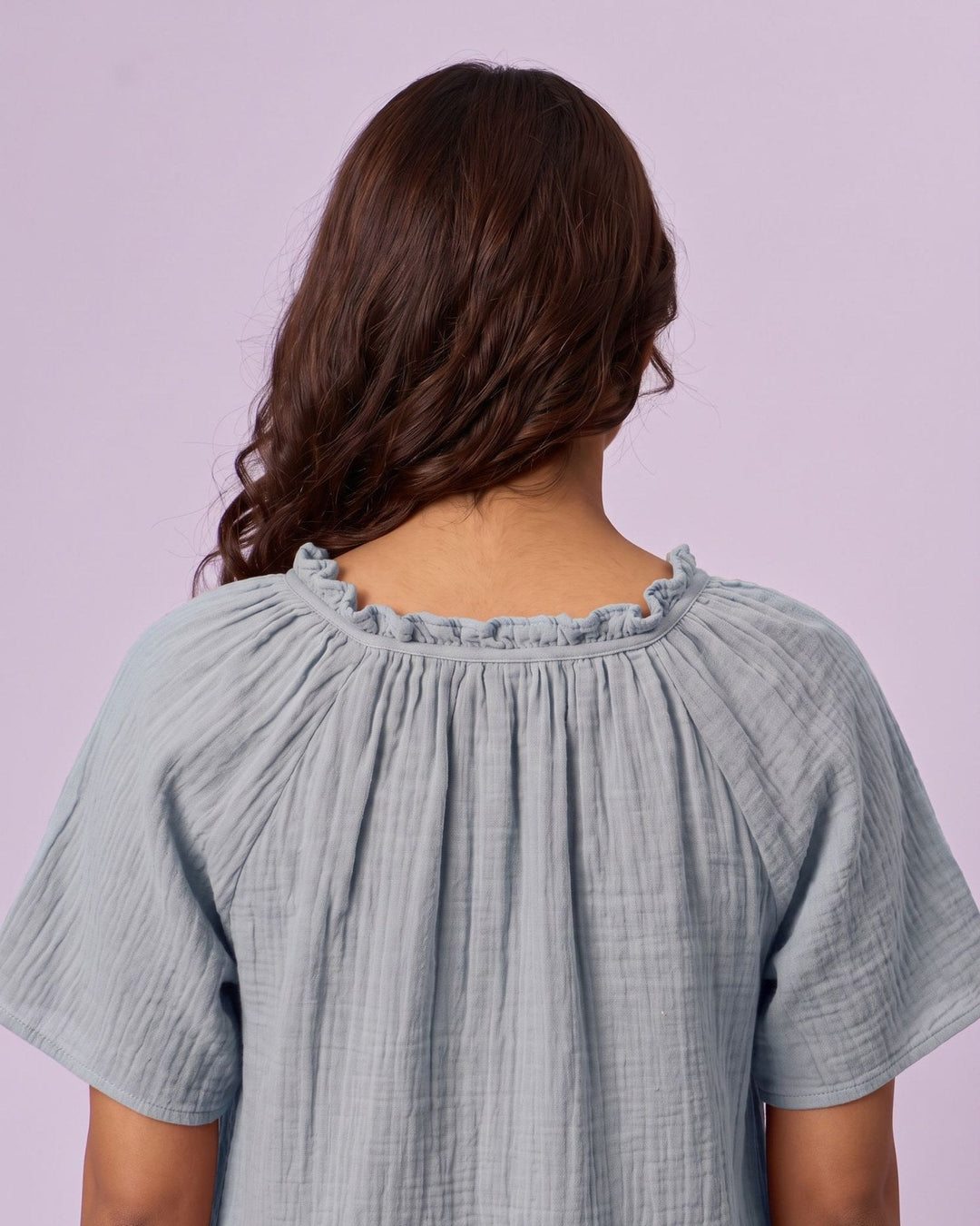 Women's Ruffle Neck Gauze Shift Dress - Powder Blue - view 6 of 7