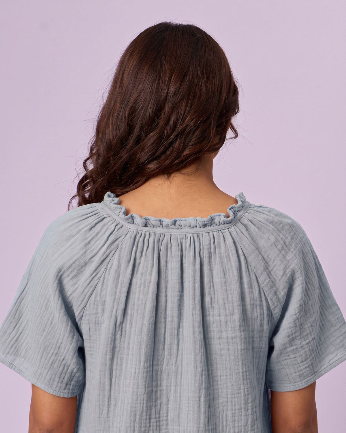 Women's Ruffle Neck Gauze Shift Dress - Powder Blue - view 6 of 7