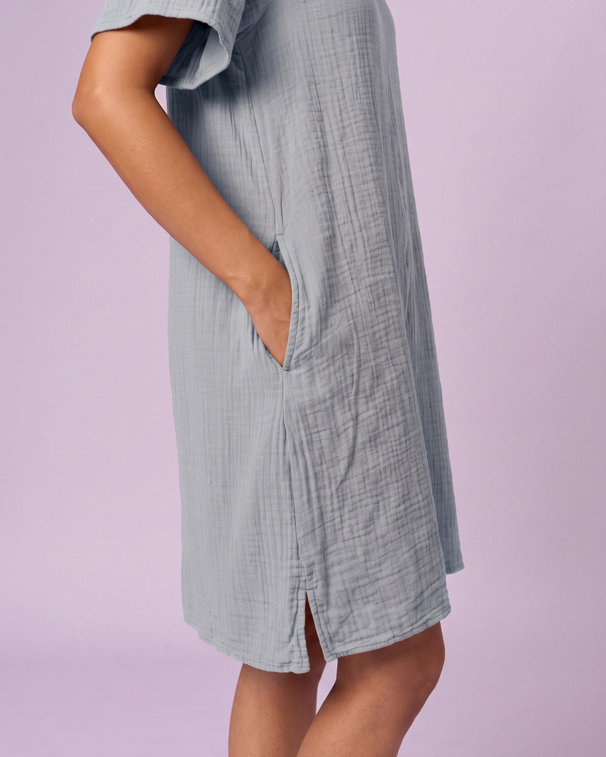 Women's Ruffle Neck Gauze Shift Dress - Powder Blue - view 7 of 7