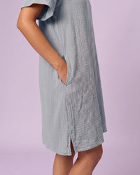 Women's Ruffle Neck Gauze Shift Dress - Powder Blue - view 7 of 7