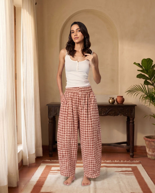 Women's Schiffli Wide-Leg Cotton Trousers - Rust & Cream by Modus & Mood