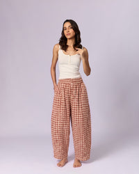 Women's Schiffli Wide-Leg Cotton Trousers - Rust & Cream - view 2 of 7