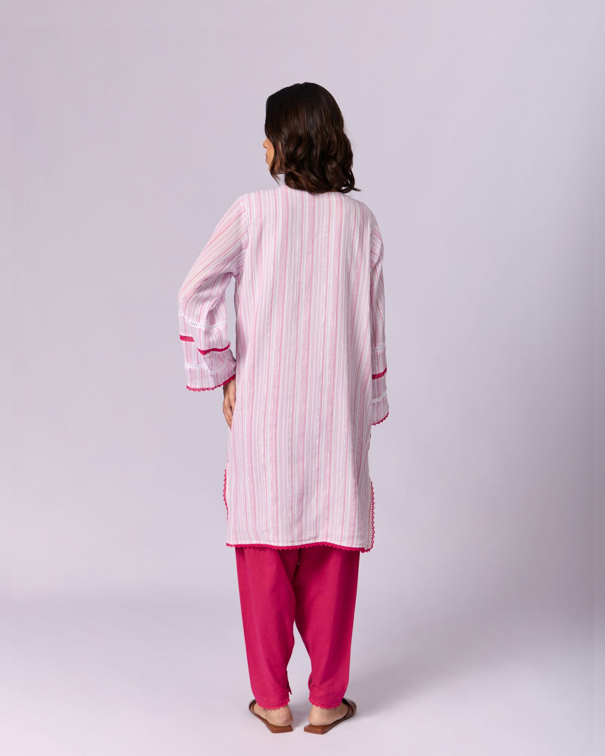 Women's Striped Cotton Kurta - Pink - view 3 of 6