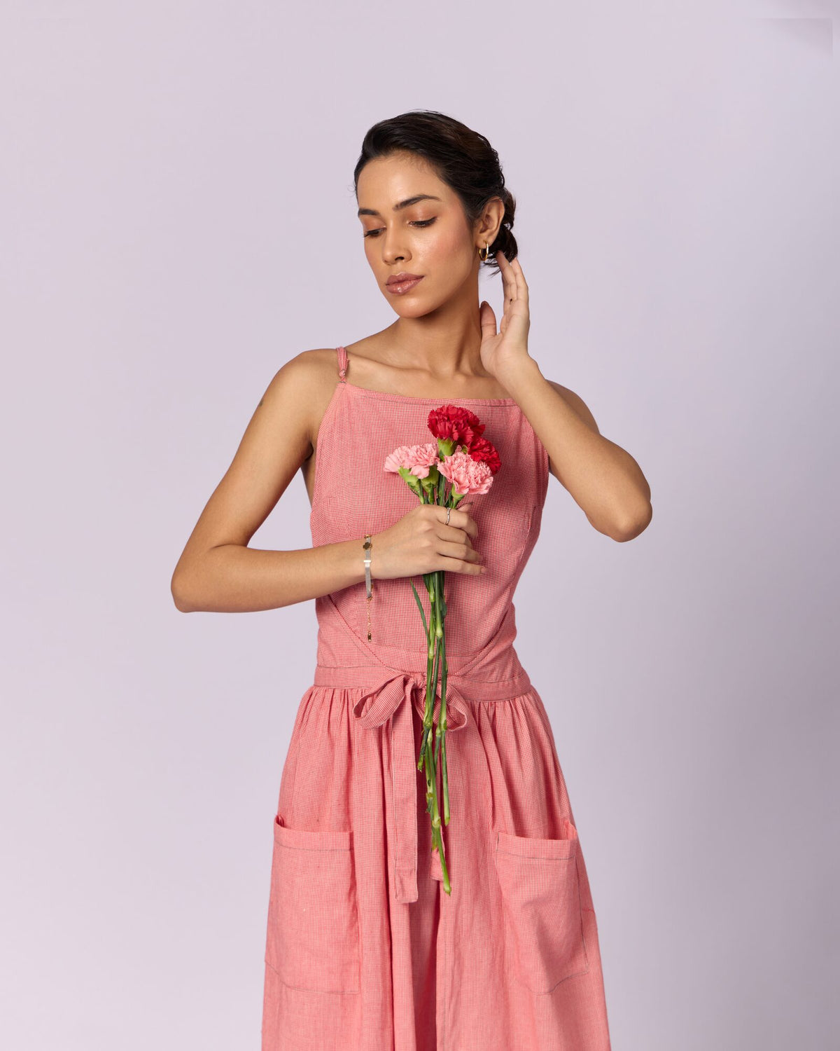 Women's Tie-Strap Cotton Maxi Dress - Coral - view 2 of 5